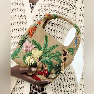 NWT Zara Beaded Mini Bucket Bag Canvas Jungle Tropical Animal 6525/310